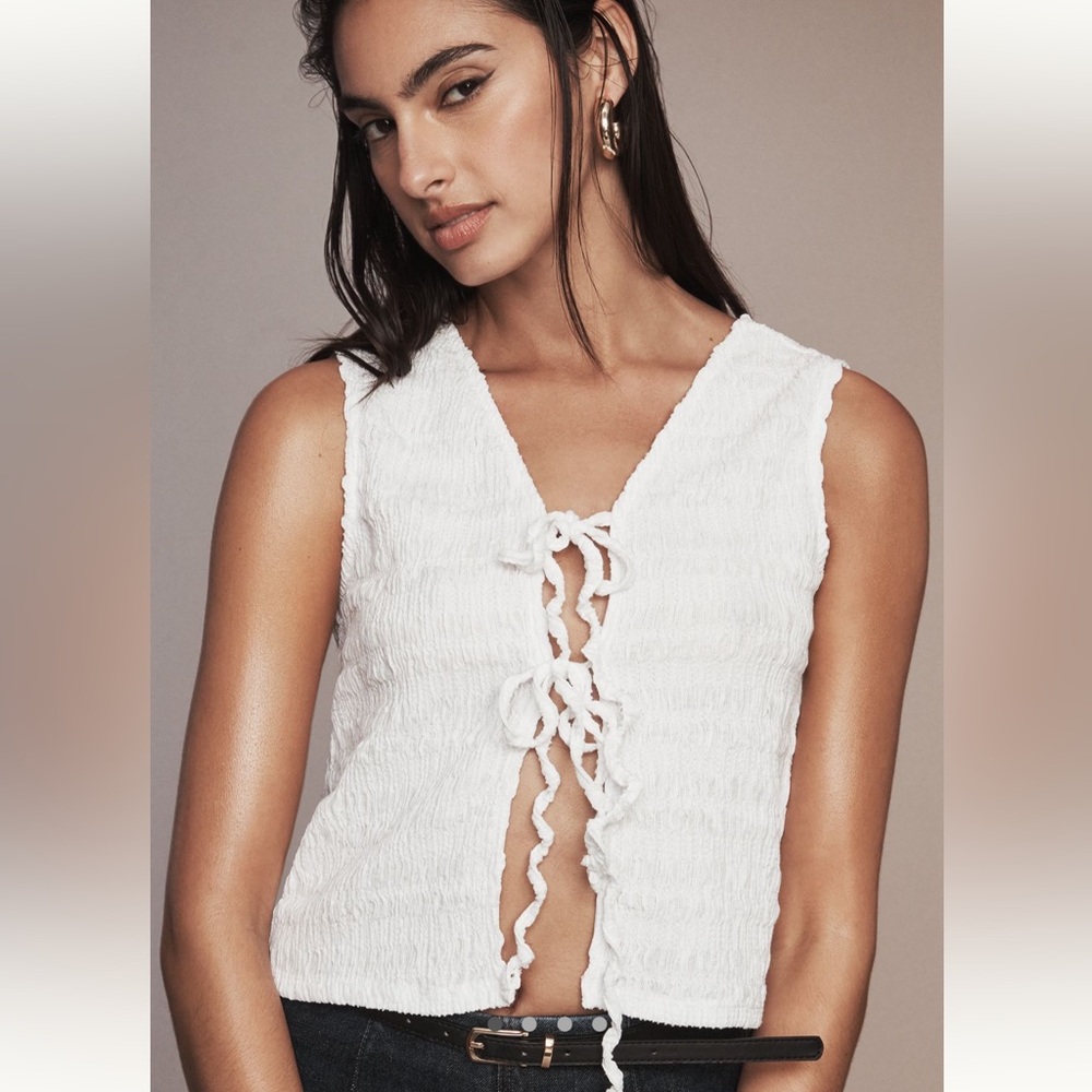 NWT By Anthropologie White Tie Front Tank Top, Medium